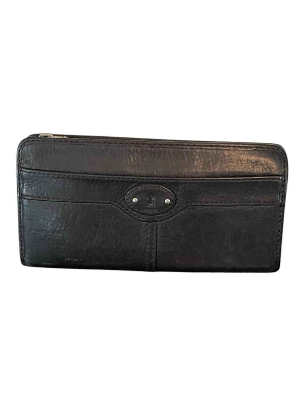 Fossil Marlow Black Pebbled Leather Zip-Around Wallet Clutch Organizer
